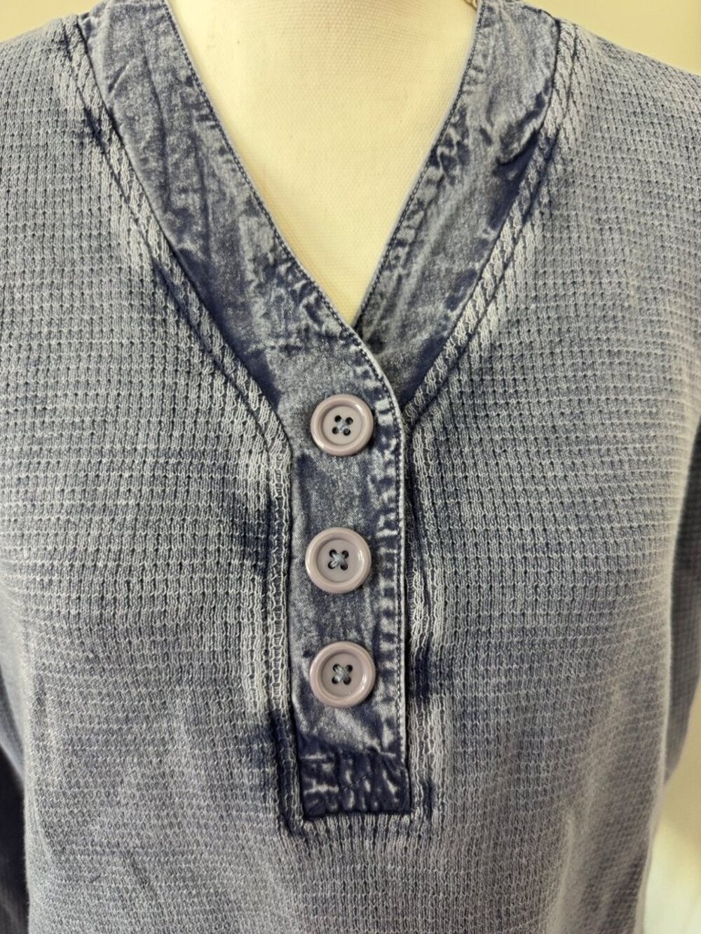 PBJ Blues Womens Indigo Tunic Shirt M/M Y2K Cottage Waffle Knit Stretch Comfort - Picture 9 of 16